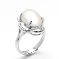 【寶石方塊】天然月光石戒指-10*14mm-活圍設計-925銀飾-R0438