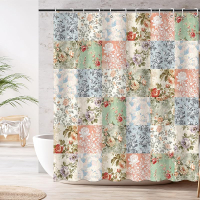 Mocsicka Boho Shower Curtain Pink Floral Patchwork Shower Curtain with 12 Hooks Mid-Century Flowers