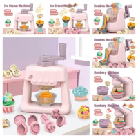 Mini Simulation Kitchen Ice Cream Machine Pretend Play Kitchen Toy Cooking Toys Colourful Clay Pasta Machine Safe DIY Girls