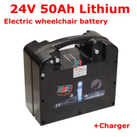 Portable 24V 50Ah Lithium li ion battery pack with BMS for Folding Electric Wheelchair mobility scooter power wheelchair+charger