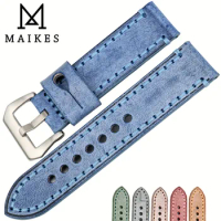 MAIKES Watchbands 22mm 24mm vintage blue watch strap Italian bridle leather watch bracelet accessories for Fossil watch band
