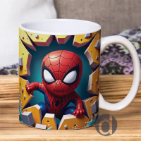 Mug Lucu Gambar 3D Spiderman Dinding Kuning V2