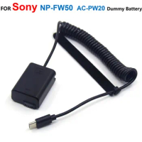 NP-FW50 AC-PW20 Fake Battery USB C Power Bank PD Adapter Cable For Sony ZV-E10 A7M2 A7II A7S2 A7R A7RII A6000 A6300 A6400 A6500