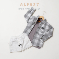 ALFA27 - [ 3 in 1 ] Setelan  Kemeja Flanel Anak Usia 1-6 Tahun Laki-Laki Perempuan Lengan Panjang