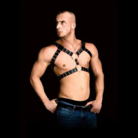 Gay Rave Harness Sexy Men PU Leather Chest Harness Bondage Harness Straps Punk Body Chest Belts Punk Fancy Costume Accessories