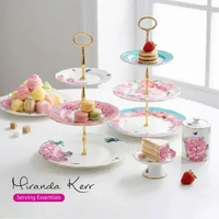 ROYAL ALBERT Miranda Kerr 3 Tier Cake Stand Cangkir & Tea Pot Serving Essential Cake Bone China Prem
