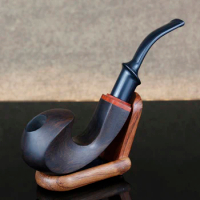 Best Ebony Wood Pipe 9mm Filter Smoking Pipe Chinese Style Tobacco Pipe with 10 tools Handmade Bent Wooden Pipe Smoke Tool