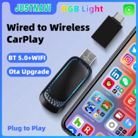 JUSTNAVI RGB Mini Carplay AI Box for Apple Car Play Wireless Adapter Car OEM Wired CarPlay To Wireless USB Dongle Plug and Play