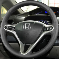 Hand-stitched Black Genuine Leather Car Steering Wheel Cover For Honda Fit 2009-2013 City 2009-2013 Jazz 2009-2013 Insight 2010