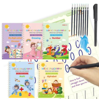 5 Books English Copybook Book Free Wiping Children Kids Writing Practice Children's Numbers Letters Alphabet Calligraphy Gift