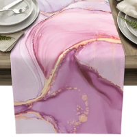 Spring Marble Gradient Pink Table Runner for Dining Table Decor Anti-stain Rectangular Dining Table Runner Wedding Decoration