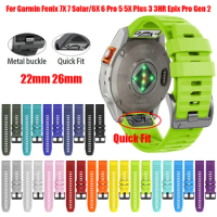 22 26MM QuickFit Release Silicone Watch Wrist Band For Garmin Fenix 7 7X Pro 6 6X Strap Fenix5 5X 3HR 965 945 Wristband Bracelet
