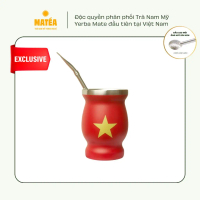 Cốc giữ nhiệt Gourd Cờ Việt Nam pha trà Yerba Mate Nam Mỹ truyền thống nhập khẩu kèm ống hút Bombill