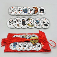 2020生肖鍍銀幣動物水墨畫紀念章龍鼠硬幣 十二生肖國畫金屬禮品