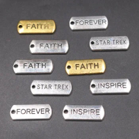 20pcs Mix Inspirational Metal Tag FOREVER/FAITH/INSPIRE/STAR TREK Pendants DIY Charm Bracelet Keychain Jewelry Crafts Making