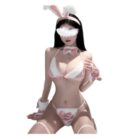 【Enjoy Love】兔女郎情趣角色扮演服 粉嫩絲滑毛絨後綁帶性感比基尼內睡衣(情趣內衣/性感睡衣/角色扮演)