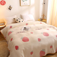 保暖雪花絨可愛草莓珊瑚絨毛絨床單單件毛毯蓋毯薄被子鋪墊絨毯子