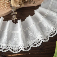 White Cotton Embroidery Clothing Accessories, Hollow Lace Clothes, Curtains, Sofa Cushions, Fabric Decoration, 1 Yard, 14cm Wide
