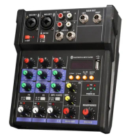 4 Channel Bluetooth Mixer Portable Audio Mixer Dj Console Mixer for Home Performance Outdoor Stage Church School Black