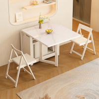全實木折疊餐桌奶油風小戶型家用飯桌可移動巖板餐桌椅靠墻桌子