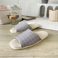 【iSlippers】台灣製造-療癒系-舒活草蓆室內拖鞋(方格灰)