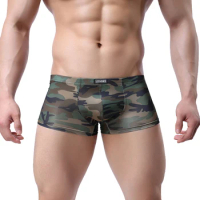 CLEVER-MENMODE Men Sexy Underwear Boxer Male Underpants Mens Military Boxers Shorts U Convex Pouch Underpants Camouflage Panties