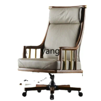 Yjq Boss Genuine Leather Solid Wood Office Home Swivel Chair Chinese High-End Business Cowhide President Chair