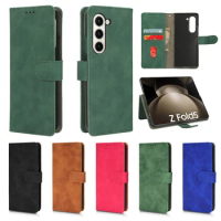 Skin Feel Leather Case For Samsung Galaxy Z Fold 5 Full Lens Protect Back Cover For Samsung galaxy z fold5 with card slot Funda