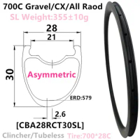 [CBA28RCT30-700C] Ultralight Asymmetric 370g 28mm wide 30mm Depth 700C Carbon Fiber Road Rims Clincher Tubeless rim