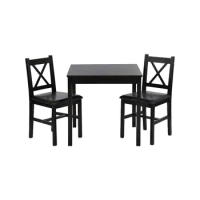 Dining table set, wooden 3-piece set with soft padded mesh dining table and chair, 2-piece set, dark brown, kitchen dining table
