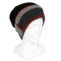 slouch垂墜風【紅炭灰黑】紐西蘭貂毛羊毛帽 保暖帽單層薄款-帽緣兩層-色塊條紋