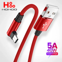 USB 90 Degree Elbow USB Type C Charger Cord Cable for Huawei Xiaomi Redmi Mobile Phone Accessories 5A Fast Charging USB Cable 2M