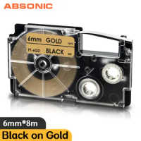 XR-6GD Black on Gold Labeling Tape Compatible Casio Labeller Printer XR 6SR 6mm*8m Label Tape for KL-60 KL-120 KL-G2TC KL-60SR