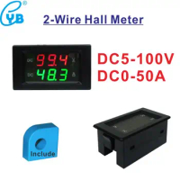 LED Digital Voltage Current Meter 5-100V Hall Sensor DC 0-50A DC Voltmeter Ammeter Test Forward Negative Current Volt Amp Meter
