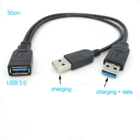 สายเคเบิล USB 3.0 ตัวเมียเป็น USB 2.0 ตัวผู้ ตัวจ่ายไฟ 30 ซม. สายชาร์จข้อมูล Y THB13