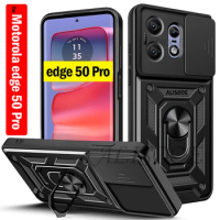 Armor Stand Funda For Motorola Edge 50 Pro Case Slide Camera Lens Holder Cover for Motorola Moto Edge 50 Pro Shockproof Capa