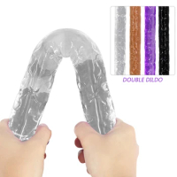 Double Dildo Flexible Soft Jelly Vagina Anal Realistic Penis Sex Toy For Women Lesbian Double Ended Dildo Dual Heads Horse Dildo