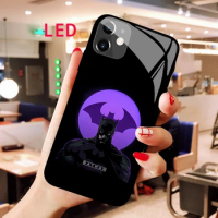 Luminous Tempered Glass phone case For Apple iphone 12 11 Pro Max XS mini Batman Acoustic Control Protect LED Backlight cover