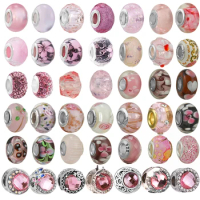 2Pcs/Lot Hot selling Galaxy pink and revealing your love of pink Murano resin charm jewelry beads fit the original bracelet