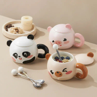 Cute Cartoon Bear Mug with Lid Ceramic Cup Gift for Girlfriend Birthday Present High Aesthetic Meani