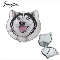 JWEIJIAO Siberian Husky Ear Shaped Health espejo de maquillaje cute dogs pocket mirror vintage animal PU Mirrors 1301