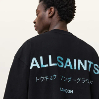 【ALLSAINTS】UNDERGROUND 純棉LOGO短袖T恤-黑藍 M071PB(寬鬆版型)