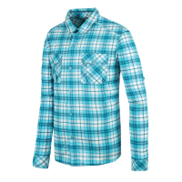 【Mountneer山林】男 彈性抗UV格子長袖襯衫-海洋綠 31B05-64(排汗衣/透氣/休閒)