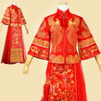 Slim Looking Phoenix Embroidery XiuHeFu Chinese Traditional Wedding Hanfu Bride Dress Republican Period Wedding Hanfu Costume