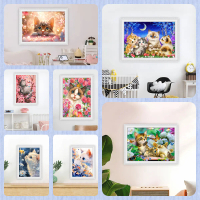 [KS] Bộ tranh kim cương mèo hoạt hình dễ thương 30 × 40cm 5D DIY, thiết kế ảnh miễn phí, kết xuất tr