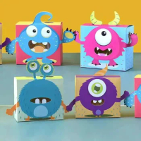 Baby Boy Candy Box Packaging Cartoon Monster Cookie Cake Gift Box with Handheld Rope Kids Birthday Party Decoration Supplies