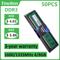 New Sealed memoriam ddr3 Wholesales 50PCS Ymeiton 1333MHz 1600MHz 4GB 8GB U-DIMM RAM 240Pin 1.5v PC Desktop Memory