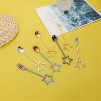 1PCS 304 Stainless Steel Spoon Golden Coffee Stirring Spoon Ice Cream Dessert Spoon Creative Small Fork Kitchen Cooking