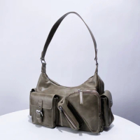 Moto &amp; Biker Bags For Women Luxury Designer Handbag And Purses 2024 New In PU Vintage Multiple Pockets Y2K Underarm Shoulder Bag