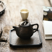 泥巴人錘紋三足壺鎏金陶瓷茶壺復古功夫茶具單個過濾泡茶家用日式